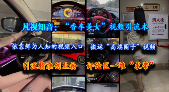 凡视知音：“香车美女”视频引流术，依靠鲜为人知的视频入口，搬运“高端圈子”视频，引流精准创业粉，评论区一堆“求带”|HOOK协议网