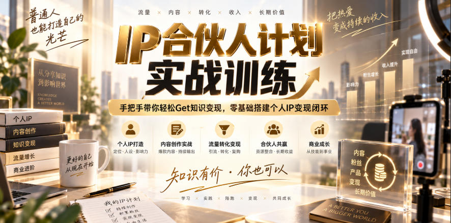 IP合伙人计划实战训练，手把手带你轻松Get知识变现，零基础搭建个人IP变现闭环(更新260908)|一人科技OPC聚合软件