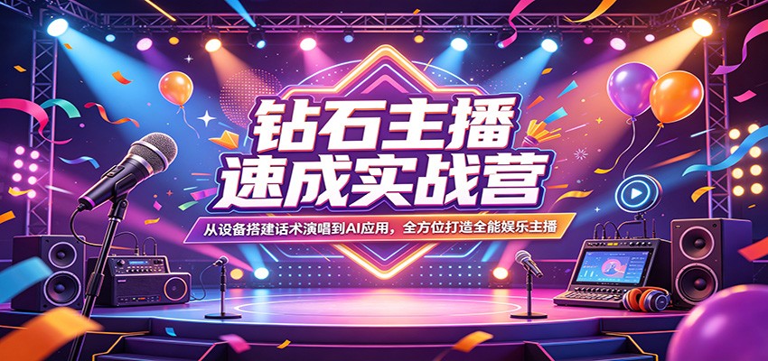 钻石主播速成实战营：从设备搭建话术演唱到AI应用，全方位打造全能娱乐主播|协议软件打粉软件