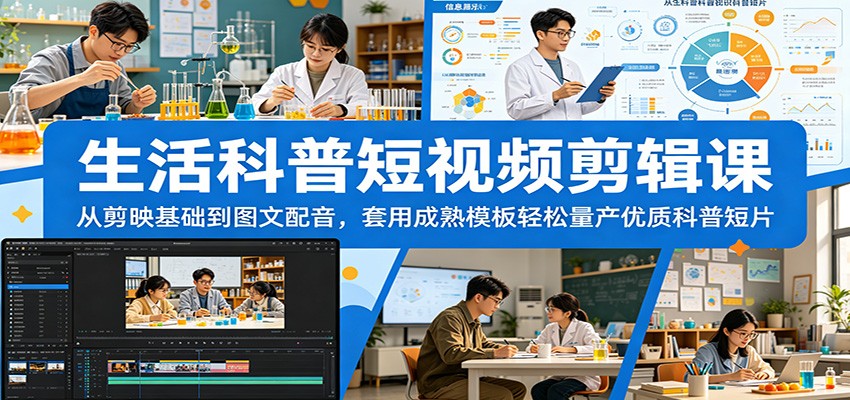 生活科普短视频剪辑课：从剪映基础到图文配音，套用成熟模板轻松量产优质科普短片|一人科技公司导航
