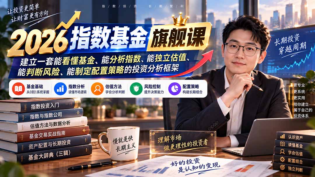 2026指数基金旗舰课｜建立一套能看懂基金、能分析指数、能独立估值、能判断风险、能制定配置策略的投资分析框架|一人科技OPC聚合软件