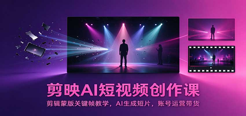 剪映AI短视频创作课：剪辑蒙版关键帧教学，AI生成短片，账号运营带货|一人科技OPC聚合软件