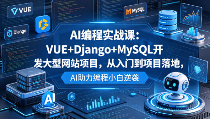 AI编程实战课：VUE+Django+MySQL开发大型网站项目，从入门到项目落地，AI助力编程小白逆袭|一人科技公司导航