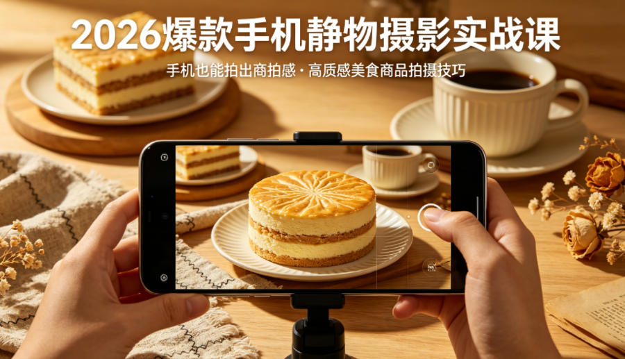2026爆款手机静物摄影实战课，手机也能拍出商拍感，学会拍出高质感美食商品|协议软件打粉软件
