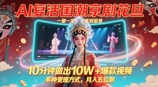 AI复活国潮京剧花旦，一颦一笑美到窒息，10分钟做出10W+爆款视频，多种变现方式，月入五位数|HOOK协议网