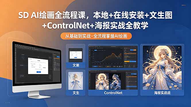 SD AI绘画全流程课，本地+在线安装+文生图+ControlNet+海报实战全教学|一人科技公司导航