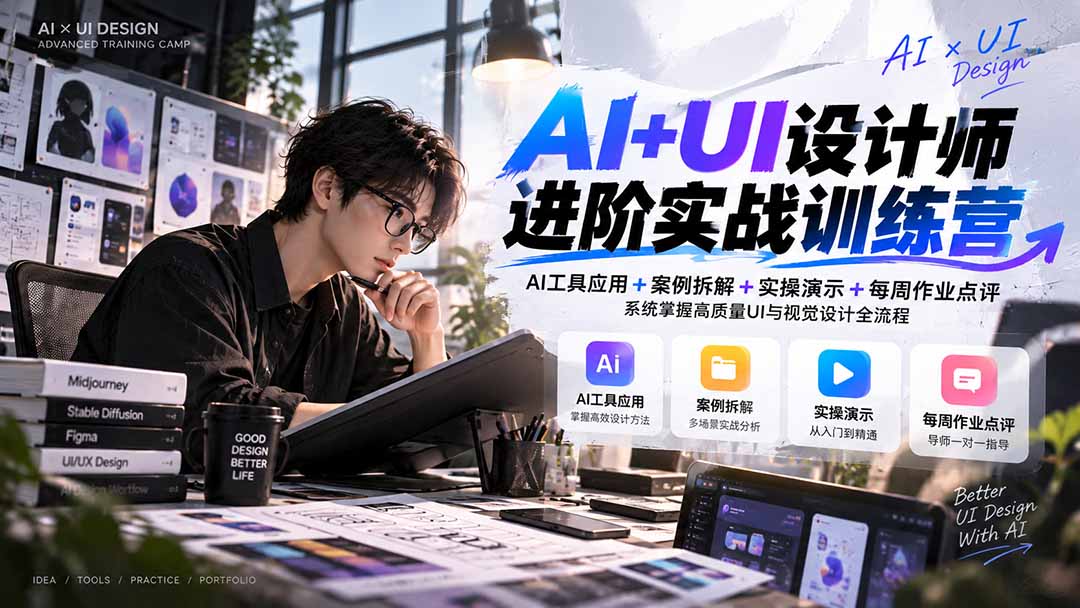 【无水印】AI+UI设计师进阶训练营-第4期：AI工具应用+案例拆解+实操演示+作业点评，掌握高质量UI与视觉设计全流程|一人科技OPC聚合软件