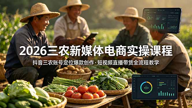 2026三农新媒体电商实操课程：抖音三农账号定位爆款创作，短视频直播带货全流程教学|一人科技公司导航