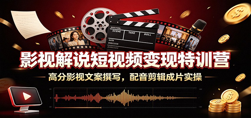 影视解说短视频变现特训营：高分影视文案撰写，配音剪辑成片实操|一人科技OPC聚合软件