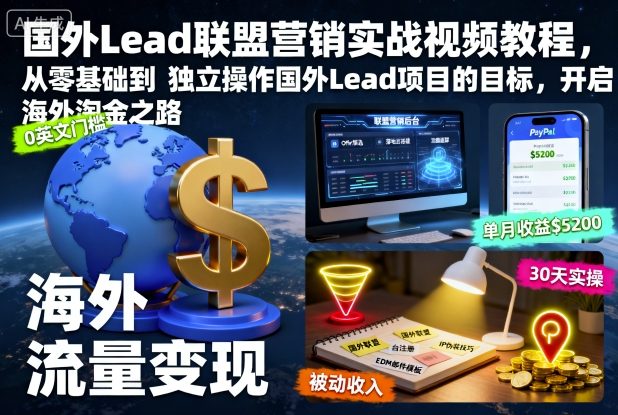 国外Lead联盟营销实战视频教程，从零基础到独立操作国外Lead项目的目标，开启海外淘金之路|HOOK协议网