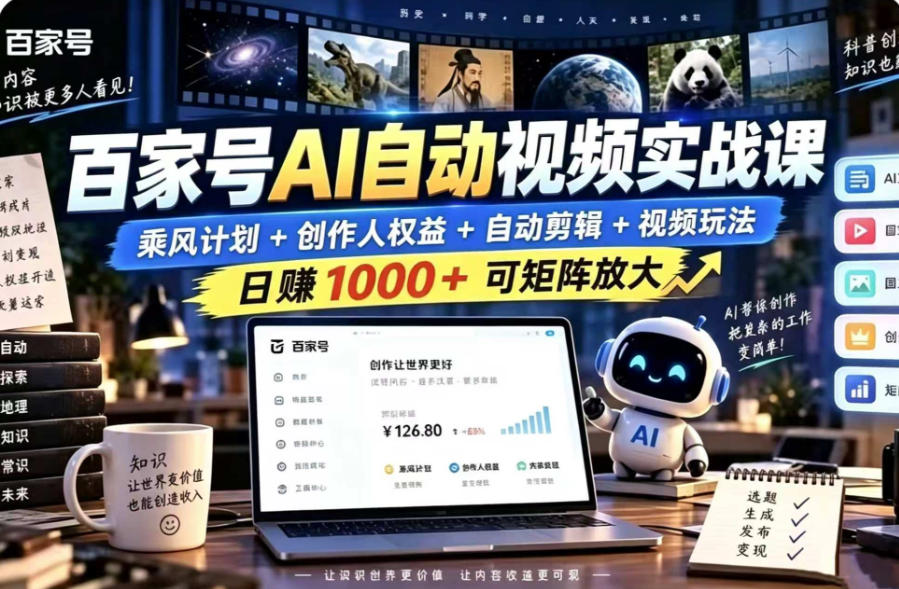 百家号自动矩阵玩法，长期可以做的项目，日入1k+，真正的睡后收入|一人科技OPC聚合软件