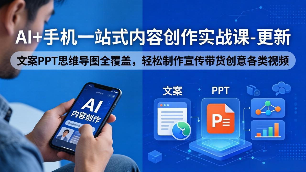 AI+手机一站式内容创作实战课-更新，文案PPT思维导图全覆盖，轻松制作宣传带货创意各类视频|协议软件打粉软件