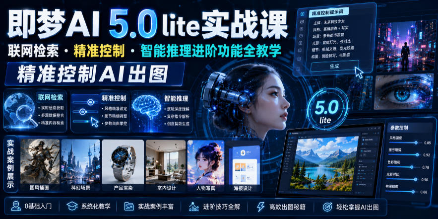 即梦AI 5.0 lite实战课，联网检索・精准控制・智能推理进阶功能全教学，精准控制AI出图|一人科技公司导航