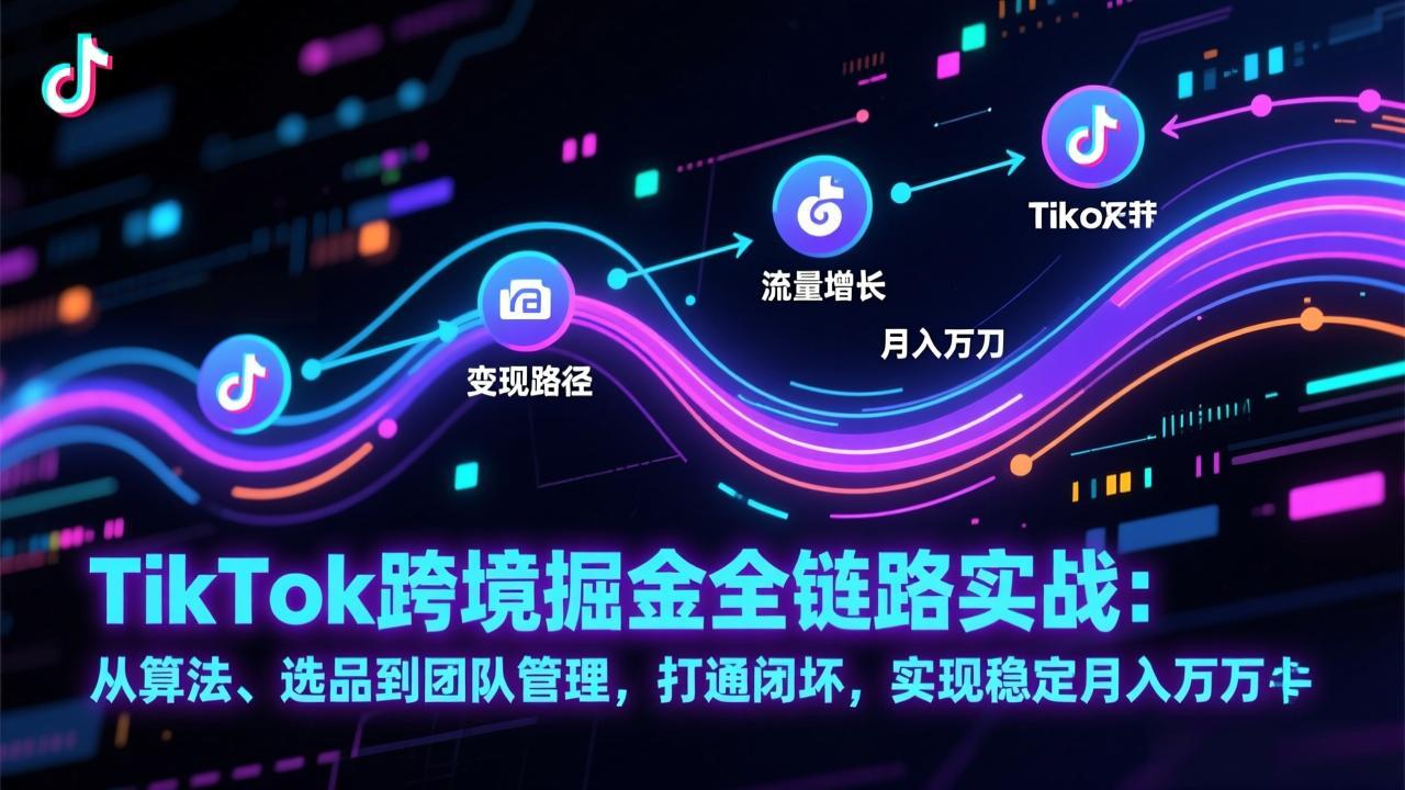 TikTok跨境掘金全链路实战：从算法、选品到团队管理，打通闭环，实现稳定月入万刀|HOOK协议网