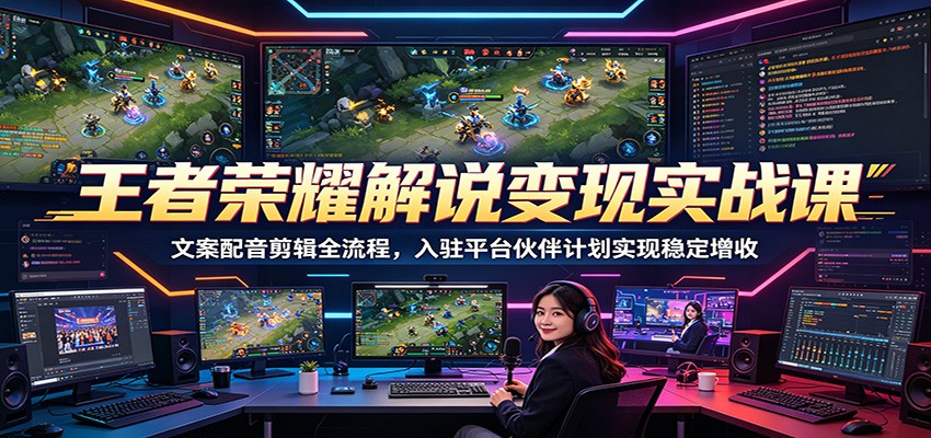 王者荣耀解说变现实战课：文案配音剪辑全流程，入驻平台伙伴计划实现稳定增收|一人科技公司导航
