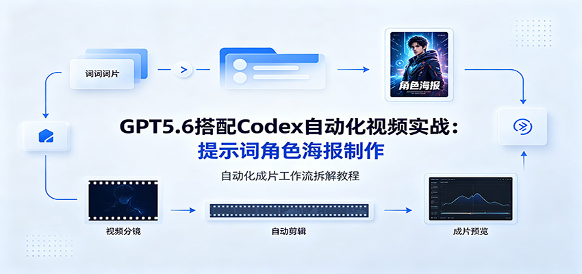 GPT5.6搭配Codex自动化视频实战：提示词角色海报制作，自动化成片工作流拆解教程|一人科技OPC聚合软件