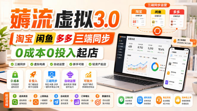 绅白不白·薅流虚拟3.0丨淘宝闲鱼多多三端同步丨0成本0投入起店|一人科技OPC聚合软件
