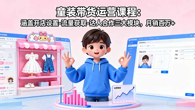 童装带货运营课程：涵盖开店设置-流量获取-达人合作三大模块，月销百万+|HOOK协议网