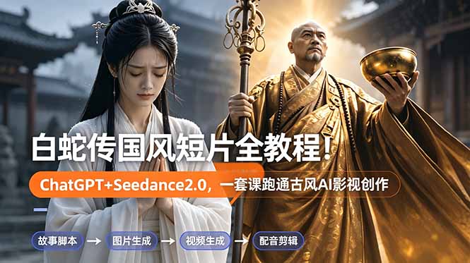 白蛇传-国风短片全教程！ChatGPT+Seedance2.0，一套课跑通古风AI影视创作|一人科技公司导航