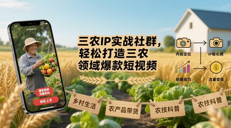 三农IP实战社群，轻松打造三农领域爆款短视频|HOOK协议网