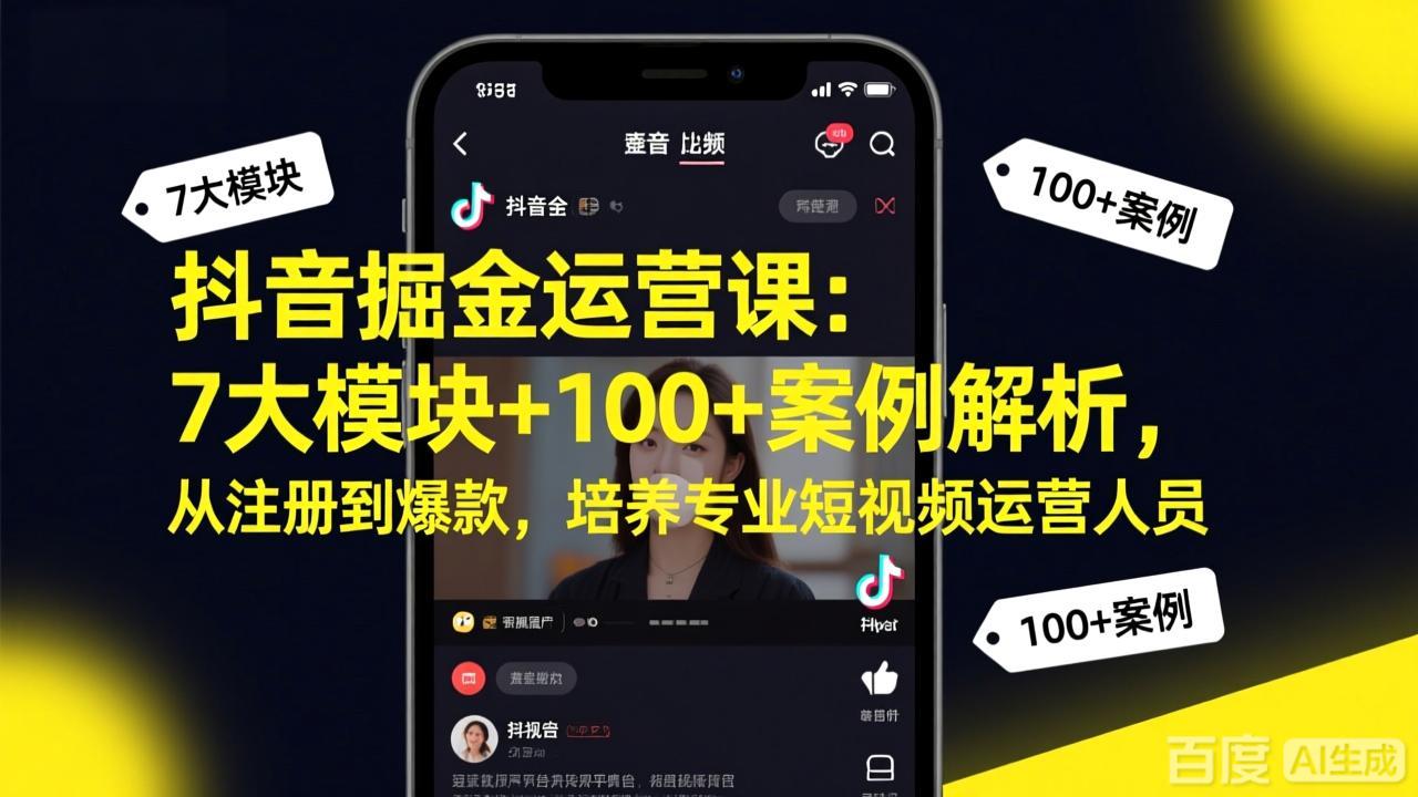 抖音掘金运营课：7大模块+100+案例解析，从注册到爆款，培养专业短视频运营人员|协议软件打粉软件