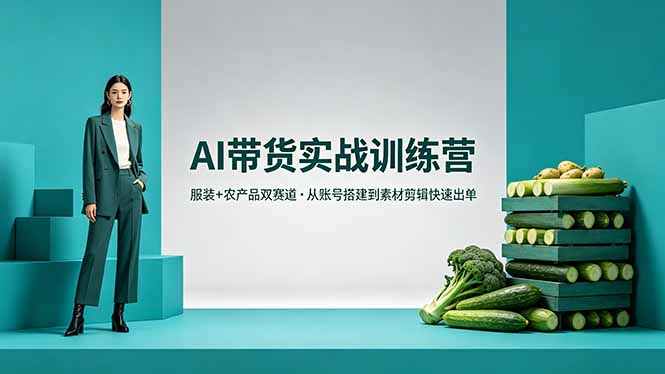 AI带货实战训练营，服装+农产品双赛道，从账号搭建到素材剪辑快速出单|一人科技公司导航