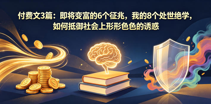 付费文3篇：即将变富的6个征兆，我的8个处世绝学，如何抵御社会上形形色色的诱惑|一人科技公司导航