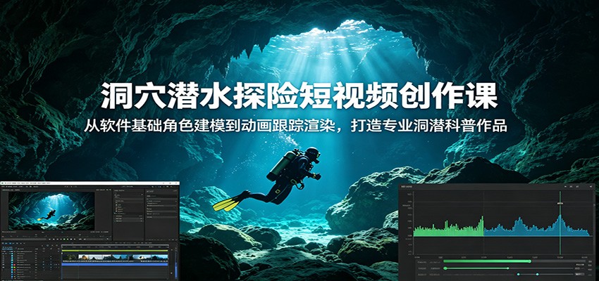 洞穴潜水探险短视频创作课：从软件基础角色建模到动画跟踪渲染，打造专业洞潜科普作品|一人科技公司导航