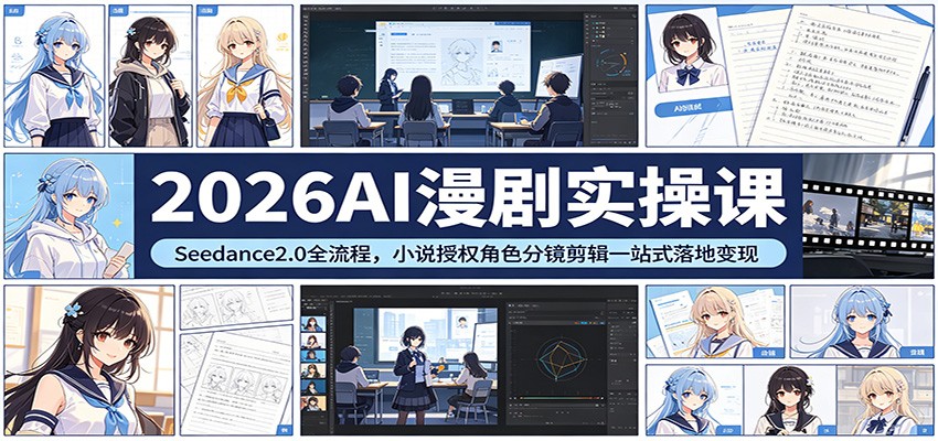2026AI漫剧实操课：Seedance2.0全流程，小说授权角色分镜剪辑一站式落地变现|协议软件打粉软件