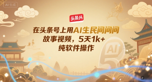 在头条号上用AI生民间故事视频，5天1k+，纯软件操作|HOOK协议网