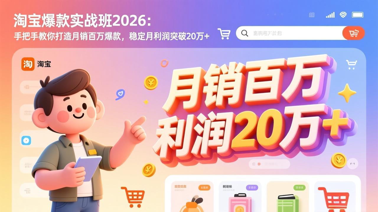 淘宝爆款实战班-2026年3月更新：手把手教你打造月销百万爆款，稳定月利润突破20万+|协议软件打粉软件