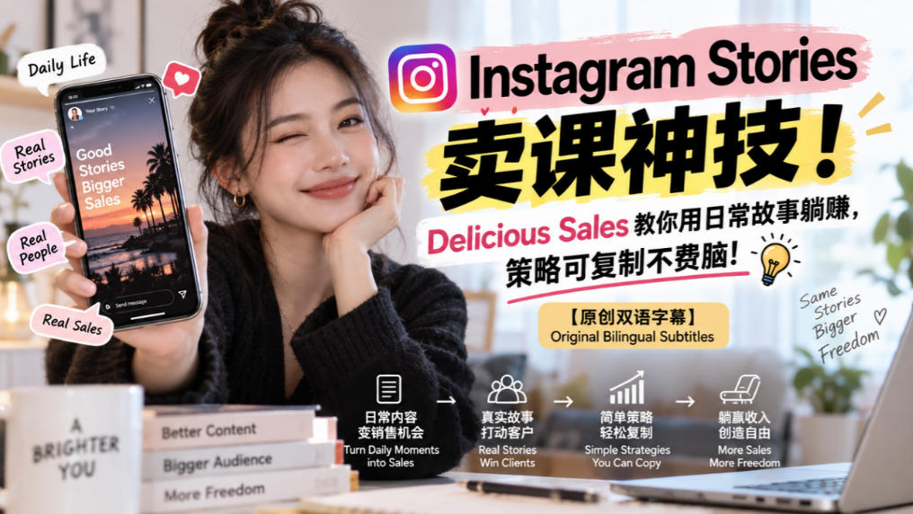Instagram Stories卖课神技！Delicious Sales教你用日常故事躺賺，策略可复制不费脑！【原创双语字幕】|一人科技OPC聚合软件