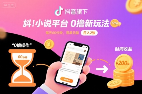 抖音旗下小说平台0撸新玩法，每天挂G60分钟，简单无脑，日入2张【揭秘】|HOOK协议网