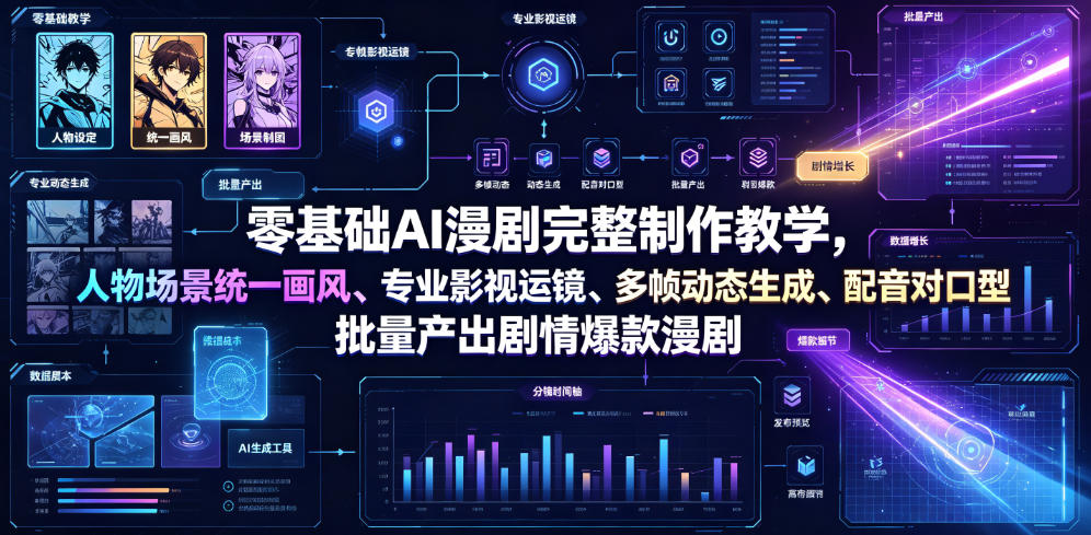 零基础AI漫剧完整制作教学，人物场景统一画风、专业影视运镜、多帧动态生成、配音对口型，批量产出剧情爆款漫剧|一人科技OPC聚合软件