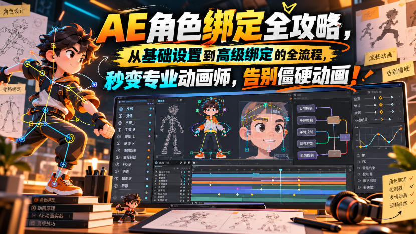 【无水印】AE角色绑定全攻略，从基础设置到高级绑定的全流程，秒变专业动画师，告别僵硬动画！【原创双语字幕】|一人科技OPC聚合软件