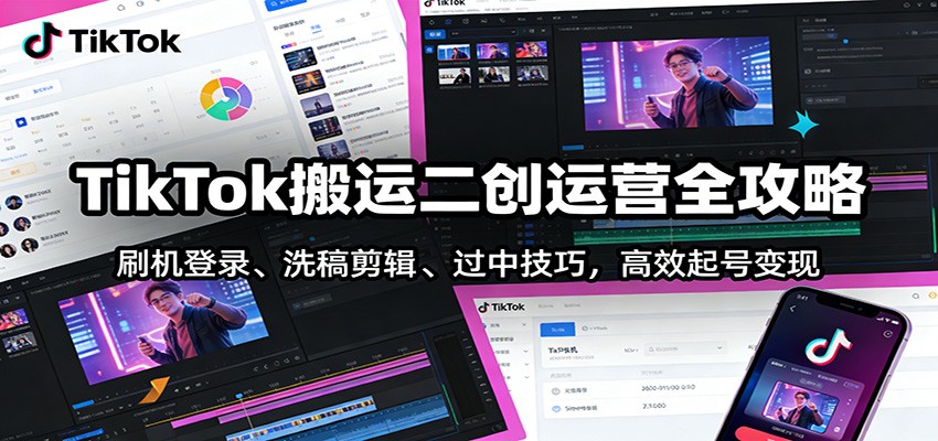TikTok搬运二创运营全攻略：刷机登录、洗稿剪辑 、过中技巧，高效起号变现|HOOK协议网