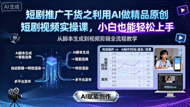 短剧推广干货之利用AI做精品原创短剧视频实操课，小白也能轻松上手|HOOK协议网