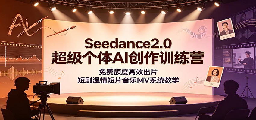 Seedance2.0超级个体AI创作训练营：免费额度高效出片，短剧温情短片音乐MV系统教学|一人科技OPC聚合软件