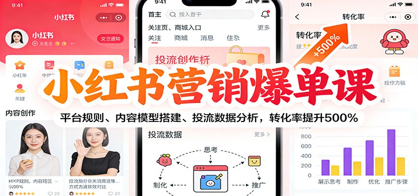 小红书营销爆单课：平台规则、内容模型搭建、投流数据分析，转化率提升500%|HOOK协议网
