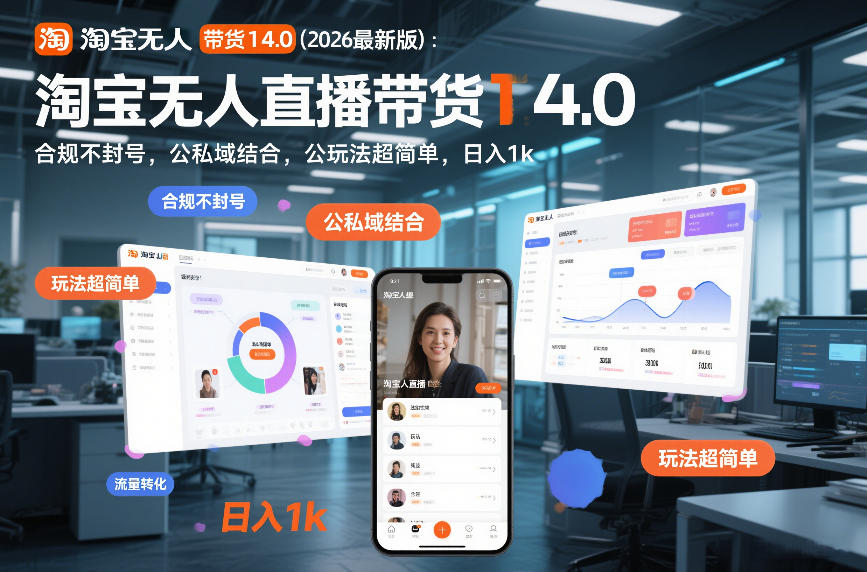 淘宝无人直播带货14.0(2026最新版)：合规不封号，公私域结合，玩法超简单，日入1k+【揭秘】|HOOK协议网