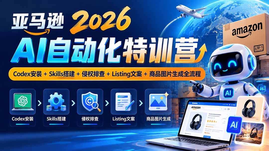 亚马逊2026AI自动化-10月特训营：Codex安装+Skills搭建+侵权排查+Listing文案+商品图片生成全流程|一人科技OPC聚合软件