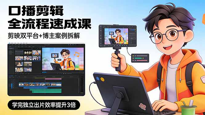 口播剪辑全流程速成课，剪映双平台+博主案例拆解，学完独立出片效率提升3倍|协议软件打粉软件