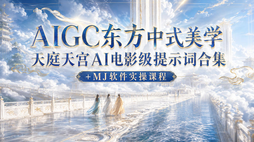 AIGC东方中式美学天庭天宫AI电影级提示词合集+MJ软件实操课程|一人科技OPC聚合软件