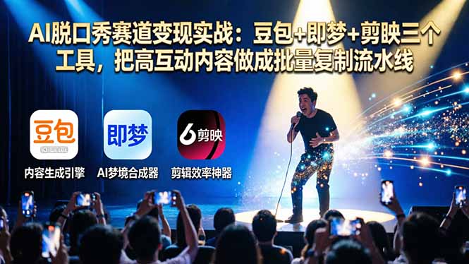 AI脱口秀赛道变现实战：豆包+即梦+剪映三个工具，把高互动内容做成批量复制流水线|协议软件打粉软件