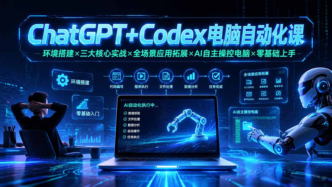 ChatGPT+Codex电脑自动化课：环境搭建×三大核心实战×全场景应用拓展×AI自主操控电脑×零基础上手|一人科技OPC聚合软件
