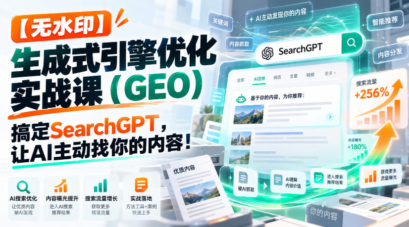 【无水印】生成式引擎优化(GEO)实战课：搞定SearchGPT，让AI主动找你的内容！【原创双语字幕】|一人科技OPC聚合软件