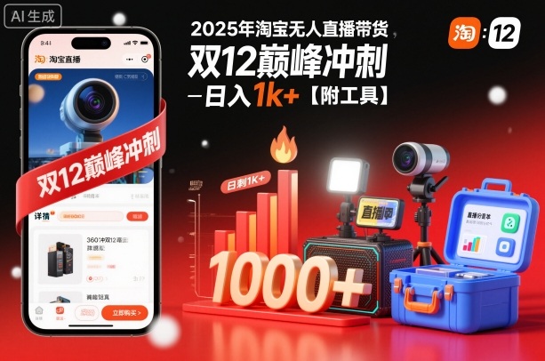 2025年淘宝无人直播带货，冲刺双12，日入1k+【附工具】【揭秘】|HOOK协议网