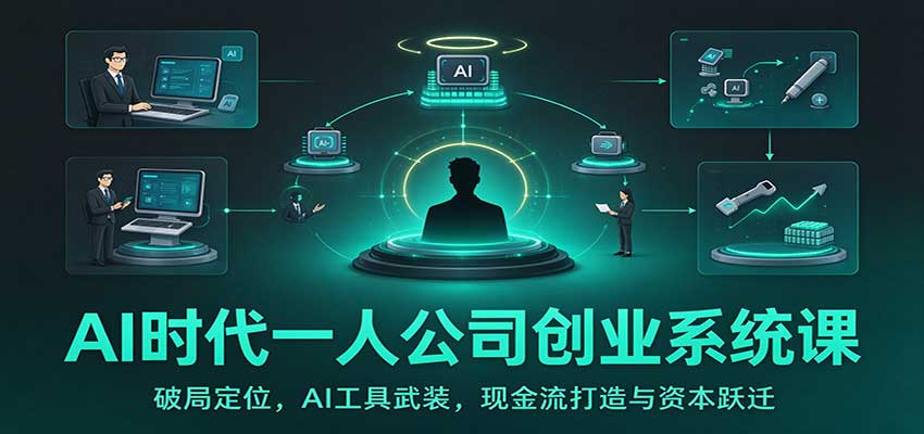 AI时代一人公司创业系统课：破局定位，AI工具武装，现金流打造与资本跃迁|一人科技OPC聚合软件