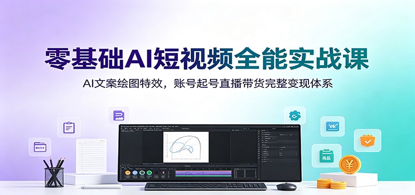 零基础AI短视频全能实战课：AI文案绘图特效，账号起号直播带货完整变现体系|一人科技OPC聚合软件