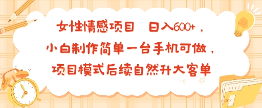 女性情感项目 小白制作简单一台手机可做 项目模式后续自然升大客单 日入6张|HOOK协议网
